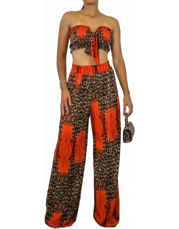 Leopard Color Block Pants Set