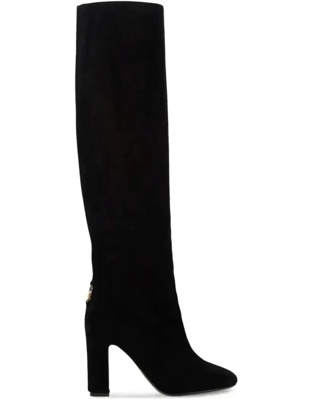 Chain Detail Suede Knee-high Boots