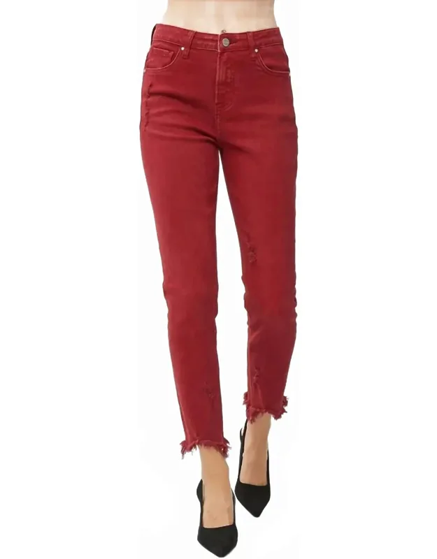 High Rise Fray Hem Skinny Jeans