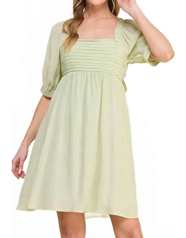 Textured Puff Sleeve Babydoll Dress
