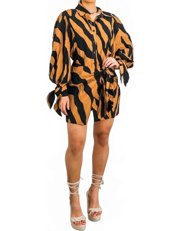 Bold Tiger Stripe Wrap Shirt Dress