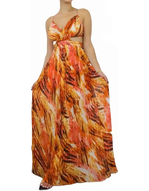 Pleated Cut Out Chiffon Maxi Dress