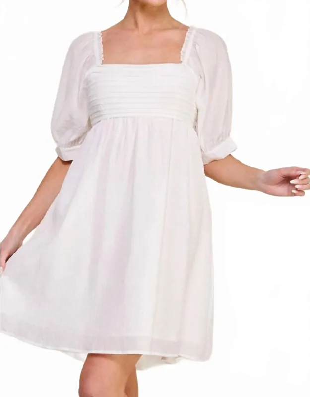 Textured Puff Sleeve Babydoll Dress