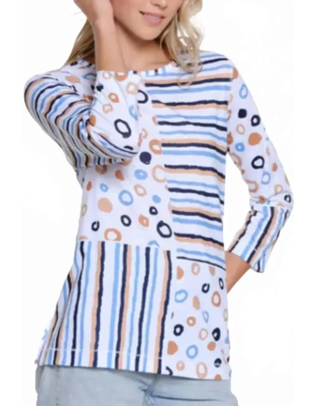 Mixed Print Scoop Neck Knit Top
