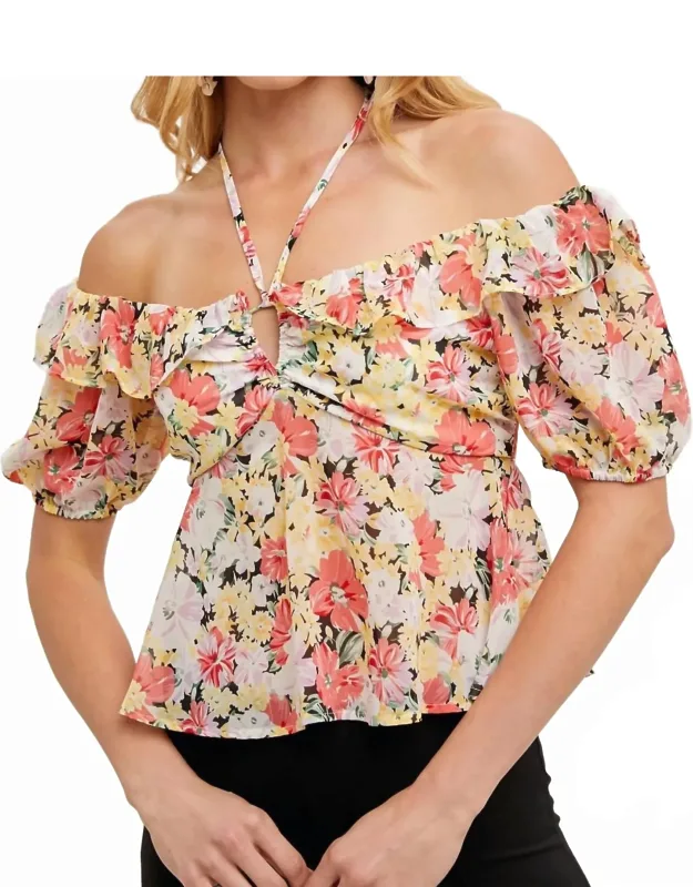 Floral Chiffon Halter Blouse