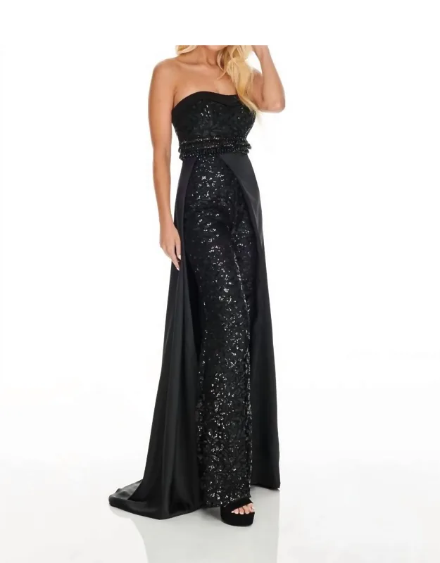 Strapless Lace Jumpsuit With Satin Overskirt