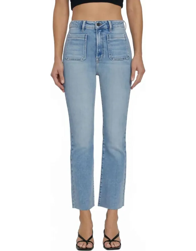 Denim Patch Pocket High Rise Cropped Flare Jeans