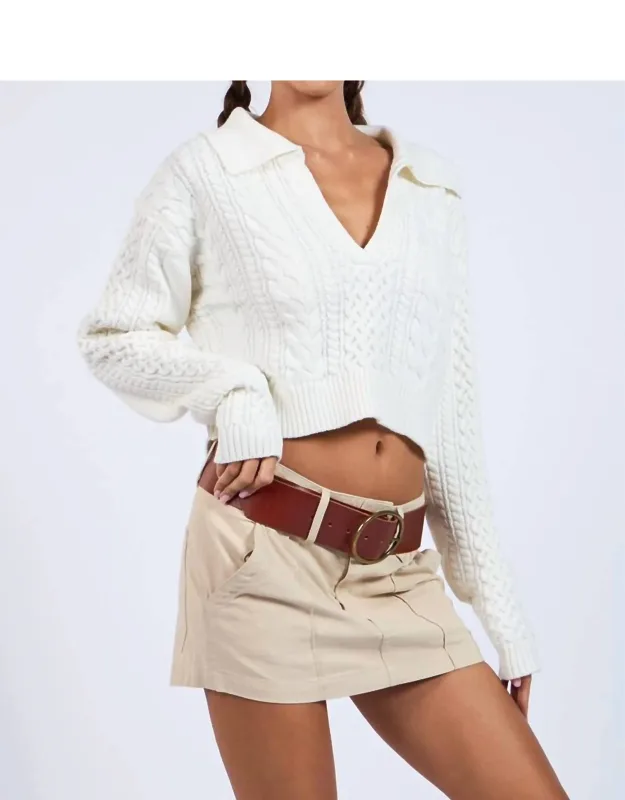 Collared Cable Crop Sweater