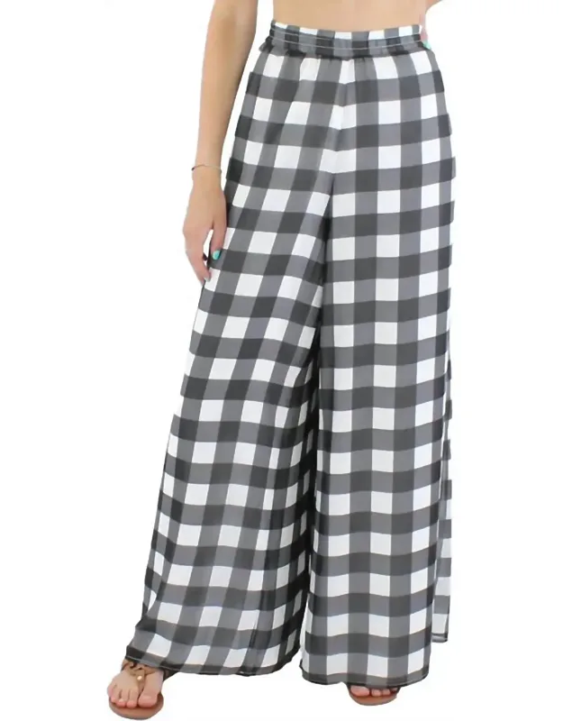 Chiffon Check Print Wide Leg Pants