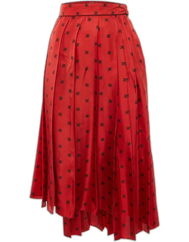Karligraphy Print Silk Pleated Midi Skirt