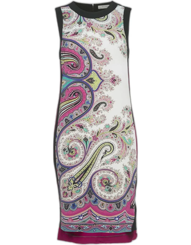 Multicolor Paisley Print Crepe Sleeveless Midi Dress