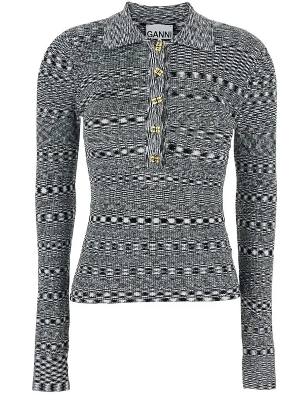 Polo Shirt With All-over Space-dye Effect And Button Closure