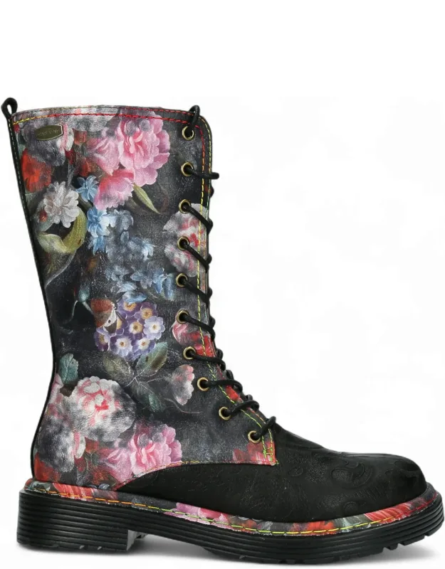 Incaso-18 Floral Gothic Victorian Leather High Boots