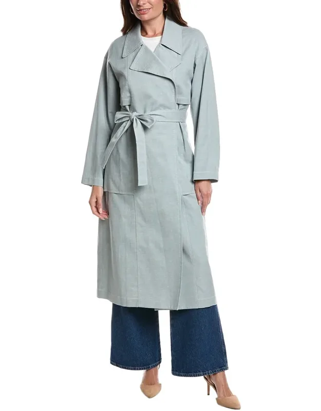 Belted A-line Linen-blend Trench Coat