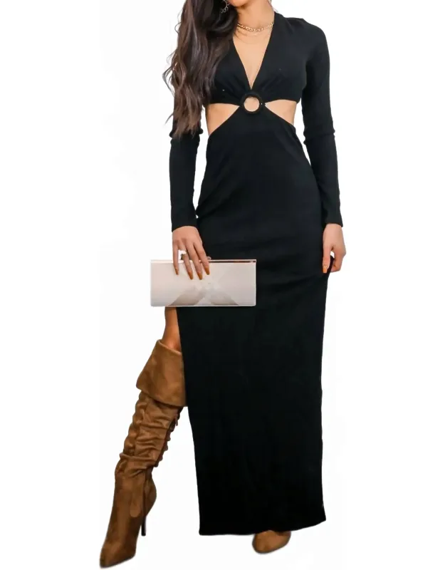 O Ring Cut Out Side Slits Sweater Dress