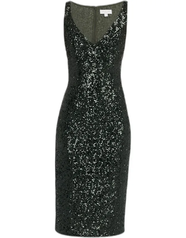 Portrait-neck Sleeveless Sequined Stretch Dress