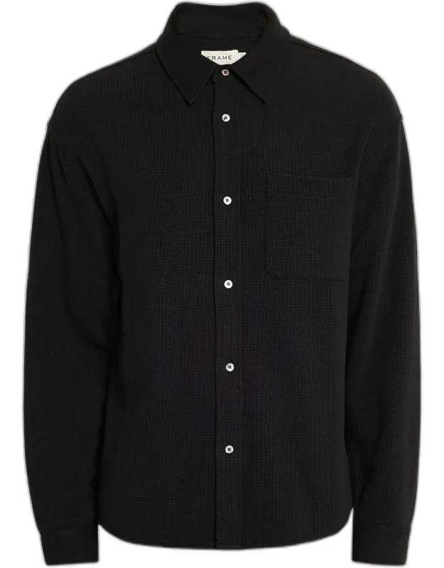 Cotton Waffle Texture Button-down Shirt