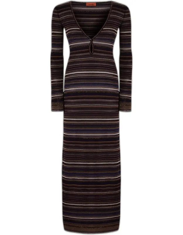 Metallic Striped Long-sleeve Maxi Dress