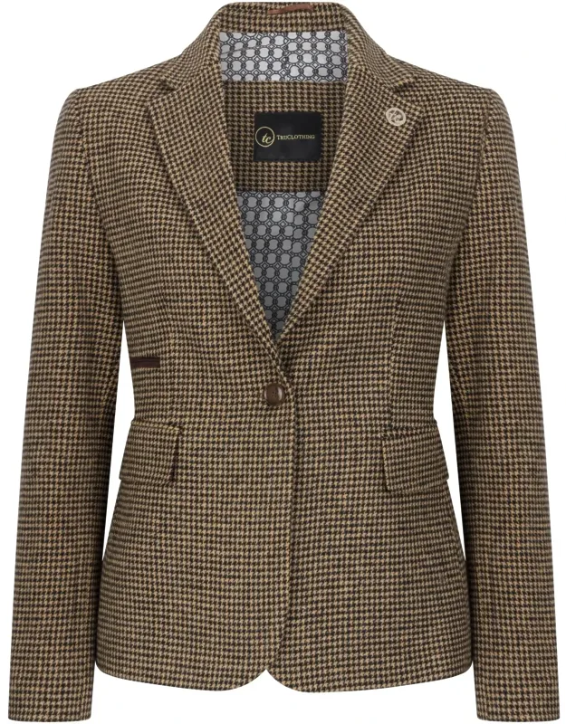 Tailored Dogtooth Wool Blend Tweed Blazer