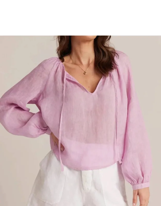 Shirred Linen Raglan Blouse