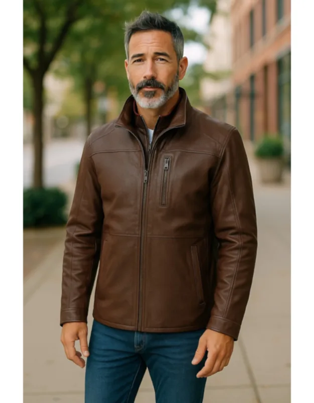Warm Mid-length Leather Biker Coat