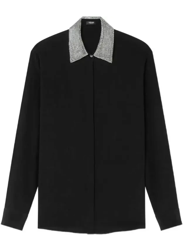 Skirt With Jeweled Button And Crystal-embellished Collar