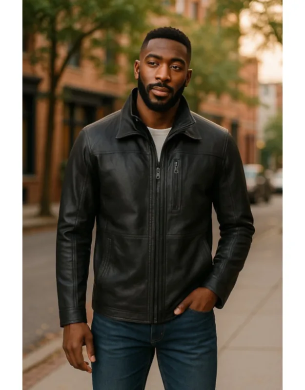 Warm Mid-length Leather Biker Coat