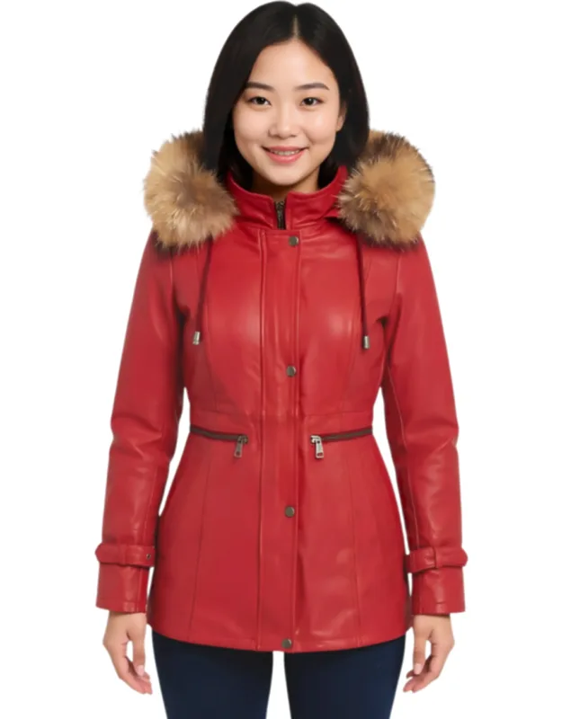 Leather Hooded Parka Jacket