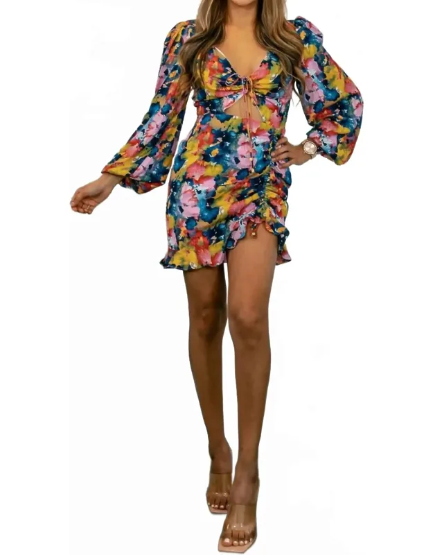 Bubble Sleeve Cinched Mini Dress
