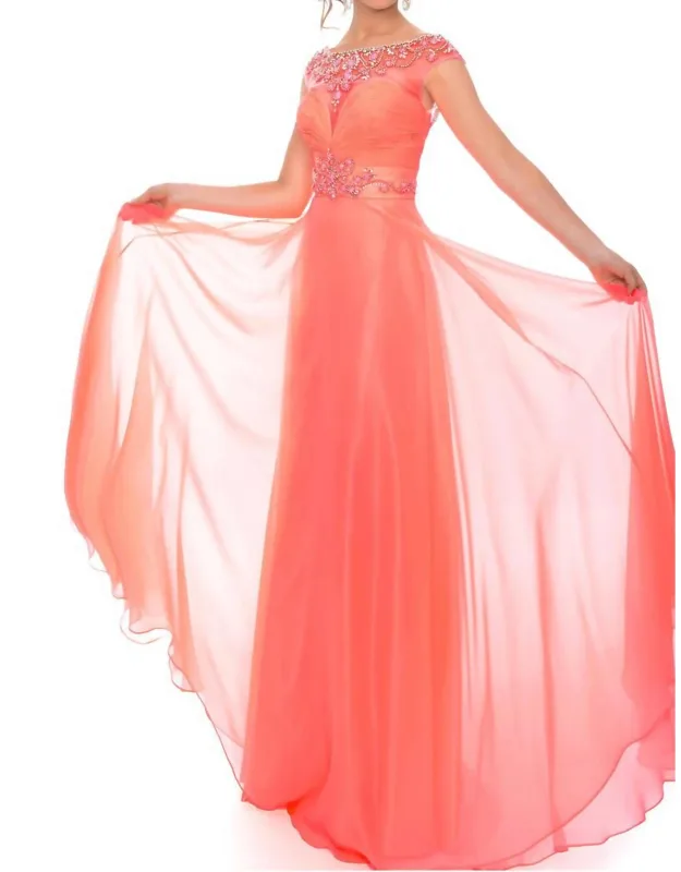 Hand Beaded Chiffon Illusion Prom Dress