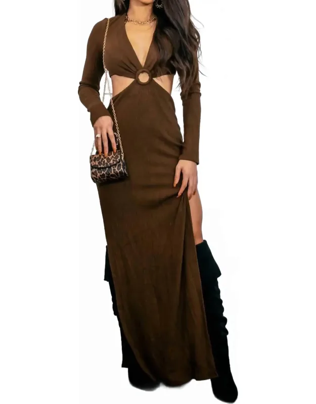 O Ring Cut Out Side Slits Sweater Dress