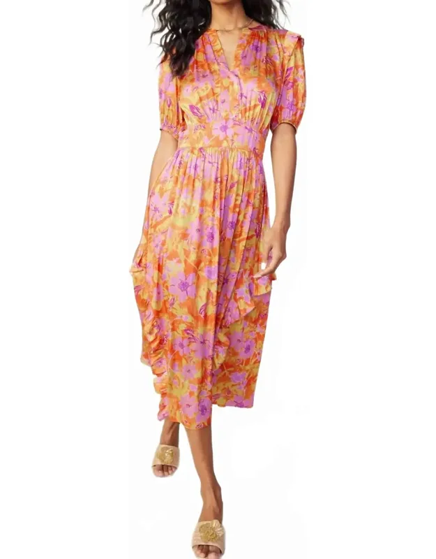Floral Print Ruffle Detail Midi Dress