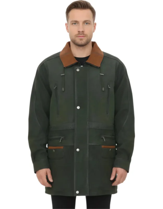 Nubuck Leather Parka Coat