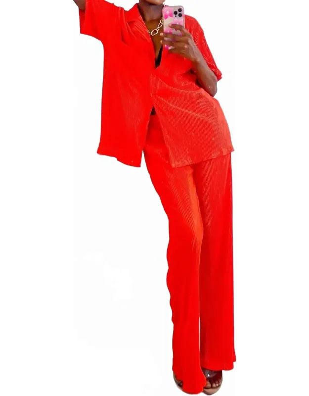 Pleated Plisse Pant Set