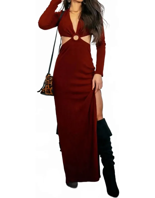 O Ring Cut Out Side Slits Sweater Dress