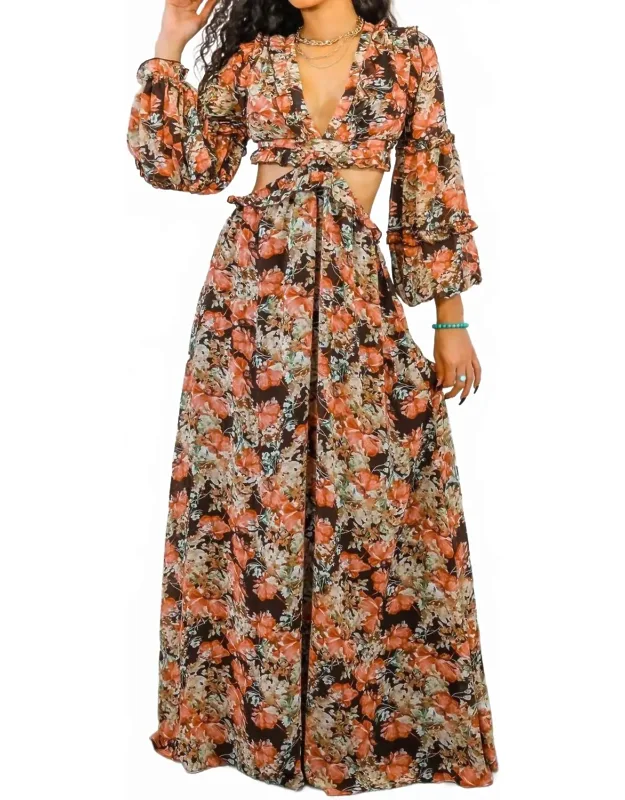 Floral Scent Cut Out Maxi Dress