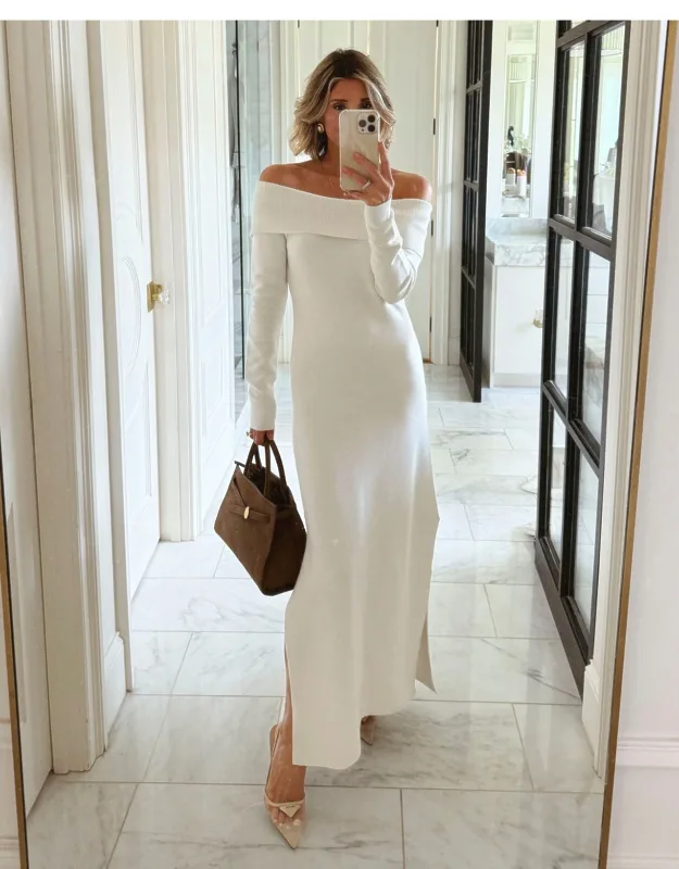 Off-the-shoulder Sweater Dress