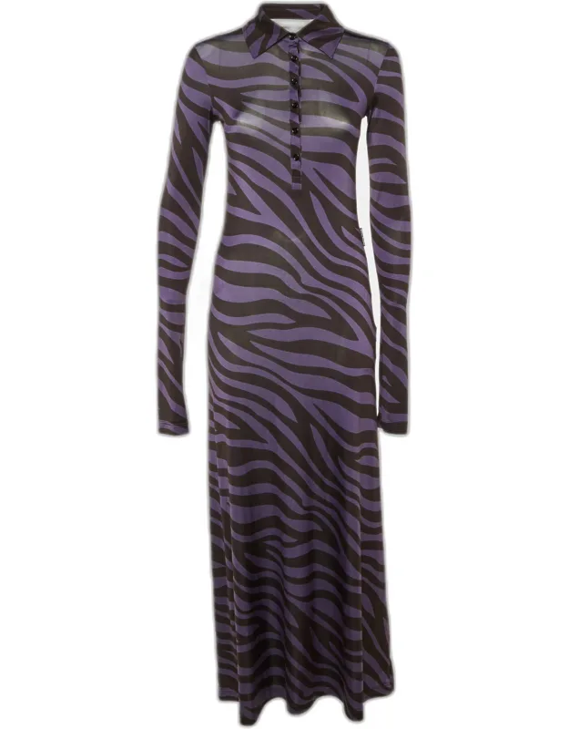 Zebra Print Jersey Maxi Polo Dress