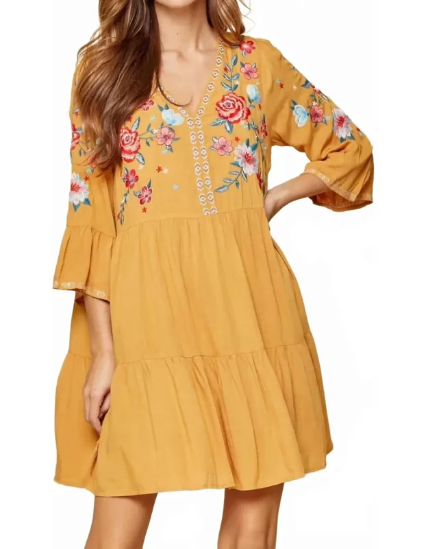 Embroidered Babydoll Dress