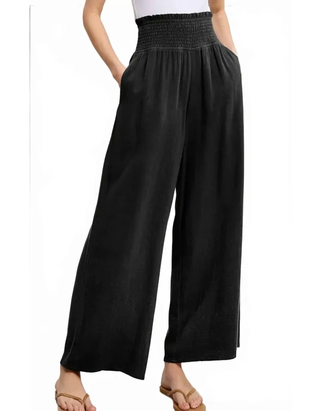 Millie Smocked Waist High Waist Pants With Side Pockets