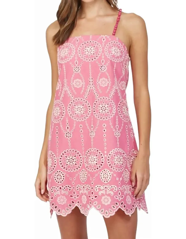 Beaded Strap Scallop Edge Eyelet Lace Dress