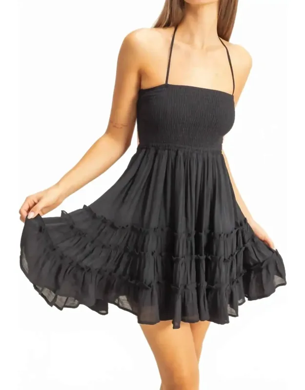 Smocked Halter Neck Tiered Mini Dress