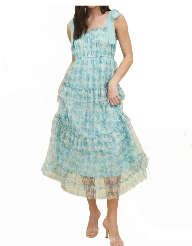 Floral Tie Strap Ruffle Trim Tiered Maxi Dress
