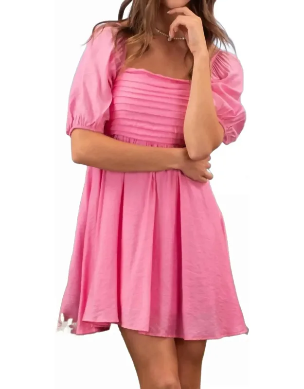 Pleated Detail Puff Sleeve Mini Dress