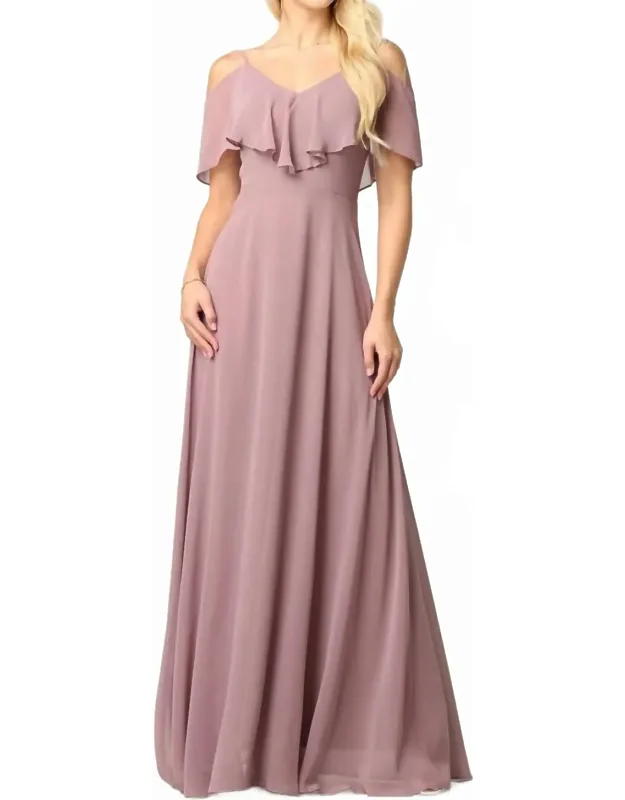 Chiffon Cold Shoulder Ruffle Sleeve Dress