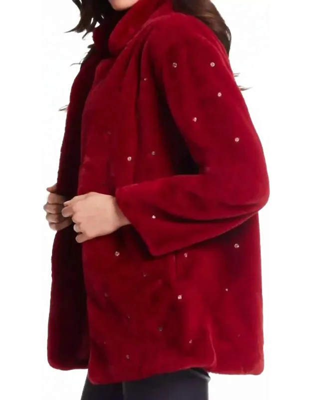 Faux Fur Jacket With Crystals