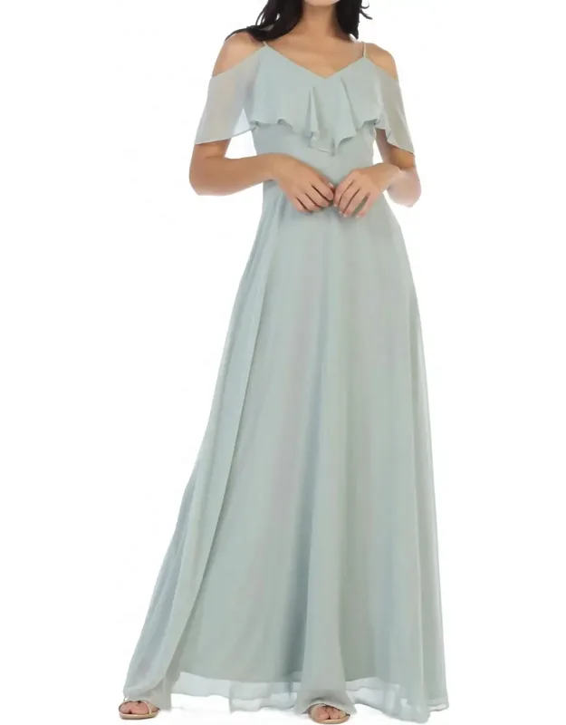 Chiffon Cold Shoulder Ruffle Sleeve Dress