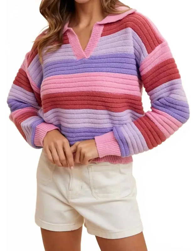 Textured Multi Color Stripe Sweater Top