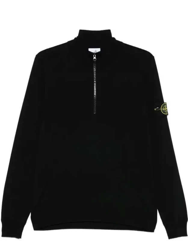 Sweater With Front Partial Zip Closure And Ribbed Stand Collar