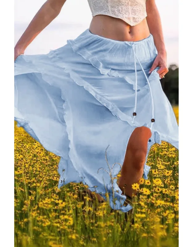 Ruffle Drawstring Waist Asymmetry Hem Skirt